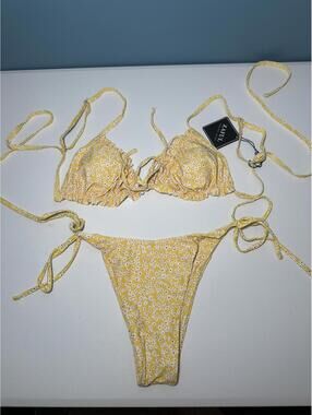 Zaful Yellow Floral Print Triangle Bikini Set